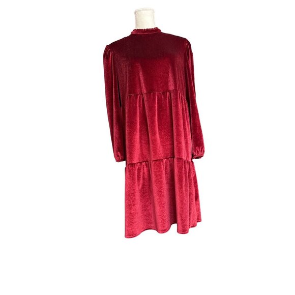 Vintage Red Velvet Ophelia Rose Dress L Long Sleeves Keyhole Back Tiered Design - Picture 5 of 11